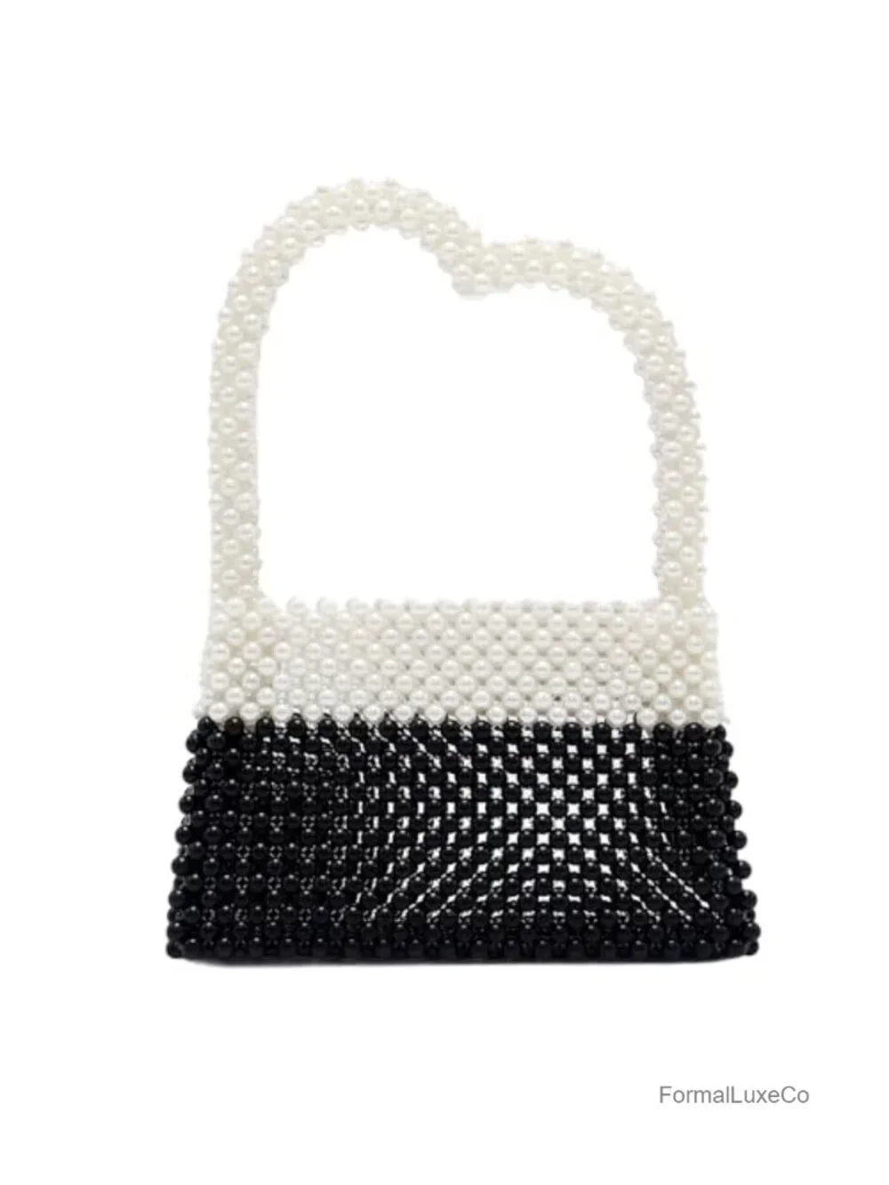 Pearl Heart Shape Top-Handle Tote Bag Handmade Beaded Clutch for Women Wedding